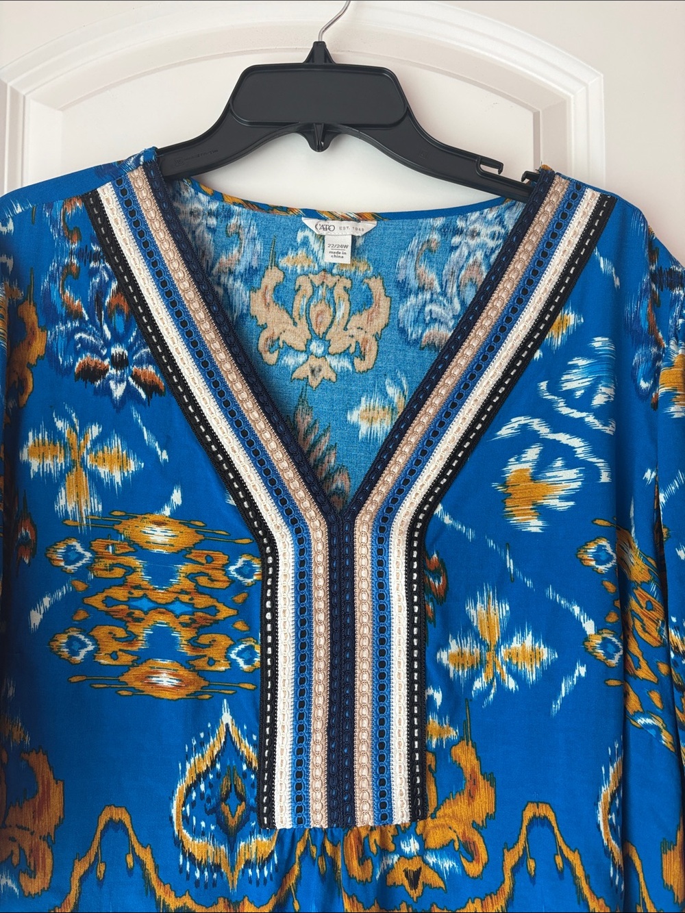 Cato Blue and Mustard Short Sleeve Blouse - Picture 8 of 11